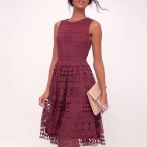 Lulu's Sleeveless Madly In Love Lace Midi Dress in Burgundy Plum
